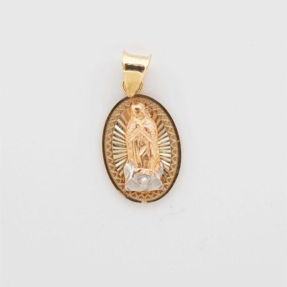 14k Multi-Tone Gold Religious Oval Pendant Estate Sale Find